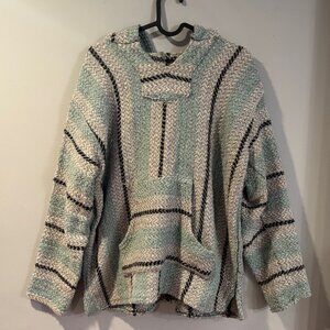 Baja Joe Mexican Rug Poncho - Mint Green/Black/White - Size Small